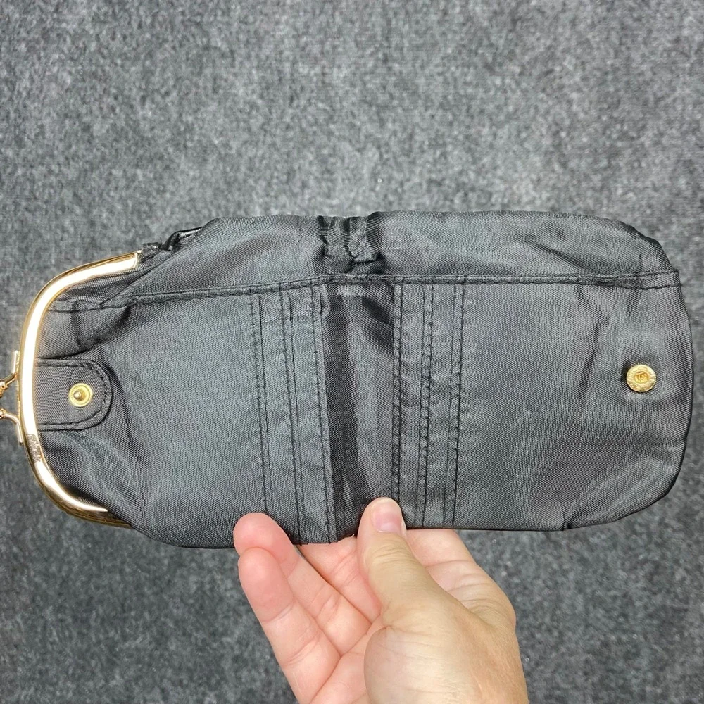 Black Leather‎ Kisslock Coin Purse Vintage Style Change Wallet Clutch